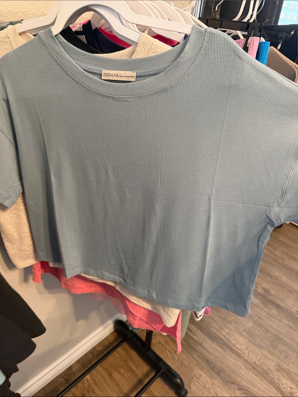 Zenana  Ribbed Crewneck Tee in blue gray